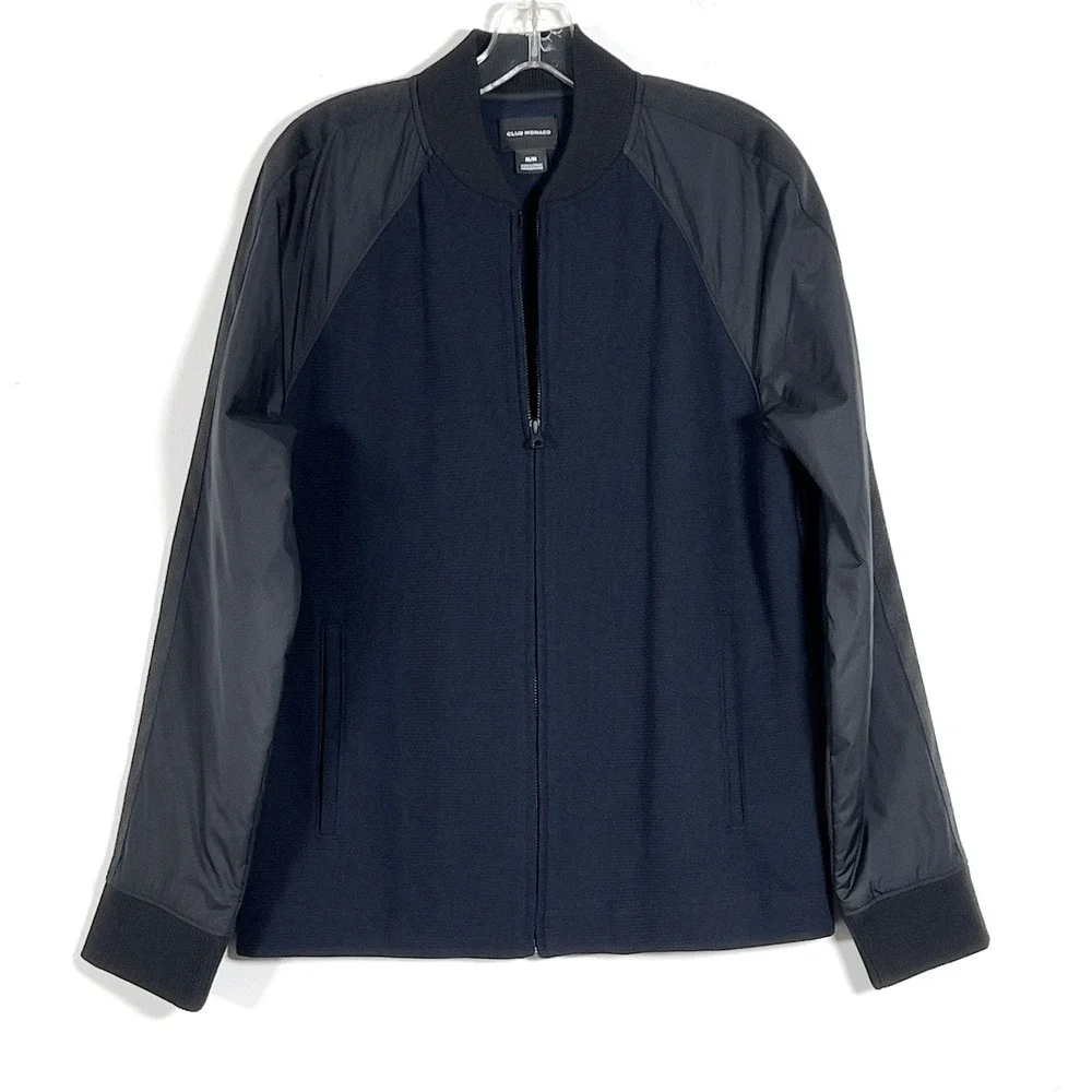 Club‎ Monaco Zip Up Bomber Jacket Mens Sz M Blue Black Colorblock Minimalist